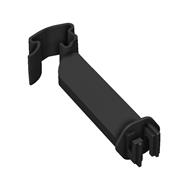 25x Rückseiten-Abstandisolator für T-Pfosten, 7cm, schwarz: Schwarzer Kunststoffclip mit Hakenende und rechteckiger Basis, abgebildet auf weißem Hintergrund.