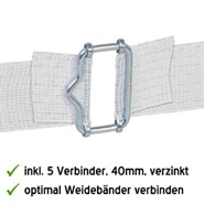 5x VOSS.farming Weidezaunband 200 m, 40 mm, 9x0,16 Niro, weiß (inkl. 5 Verbinder & Warnschild)