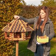 Riesengroßes VOSS.garden Vogelhaus "Herbstlaub" aus Holz mit massivem Ständer - Gesamthöhe 1,45m!