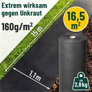 VOSS.garden 16,5m² Premium Unkrautvlies 160g/m², 15m x 1,1m, Gartenvlies, extrem reißfest