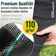 VOSS.garden Unkrautgewebe 11m² - 110g/m² - 10m x 1,1m, Bodengewebe, Unkrautfolie