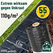 VOSS.garden Unkrautfolie 55m² - 110g/m² - 50m x 1,1m, Bodengewebe, Mulchfolie