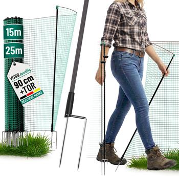 VOSS.farming classic Begrenzungszaun mit Tür, 90cm hoch, grün, 2 Spitzen; ideal als Zaun für Hunde und Hühner.