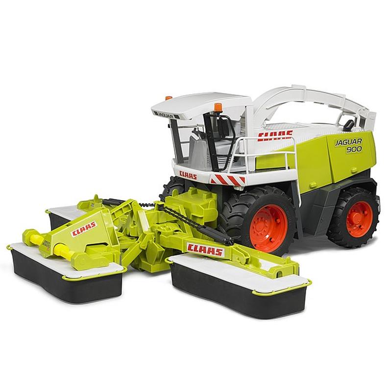 Ein BRUDER Claas Disco 8550 C Plus Dreifach Mähwerk Spielzeug, Maßstab 1:16, mit abnehmbarem Frontmäher, geeignet für Kinder ab 4 Jahren.