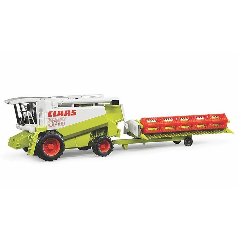 Das BRUDER Claas Lexion 480 Mähdrescher Spielzeugmodell (1:16) verfügt über einen grün-weißen Mähdrescher mit rotem Schneidwerk, roten Rädern und beinhaltet einen Anhänger für das Schneidwerk; geeignet für Kinder ab 3 Jahren.