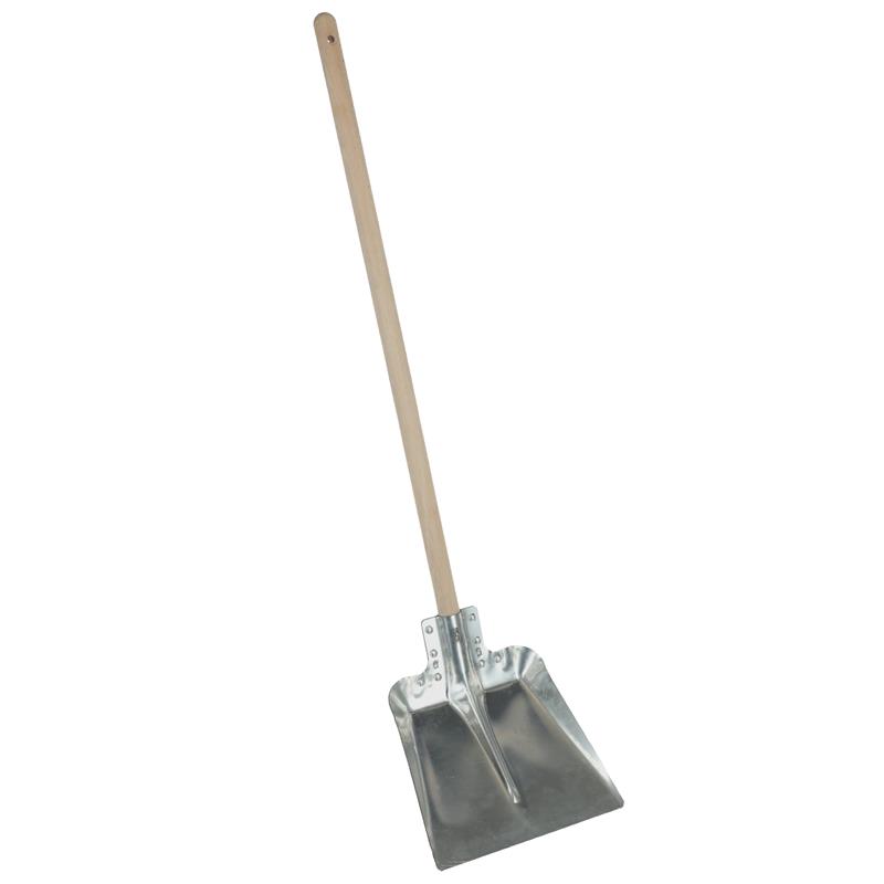 Großansicht der Bildergalerie Die Aluschaufel "Mini" für Kinder, mit Stiel (107cm) ist eine Schaufel aus Metall mit einem Holzstiel, der auf weißem Hintergrund abgebildet ist.