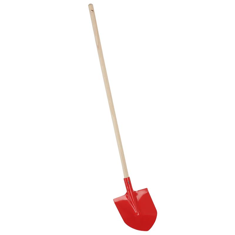 Eine Frankfurter Schaufel "Mini" für Kinder mit 107cm Stiel steht aufrecht vor weißem Hintergrund.